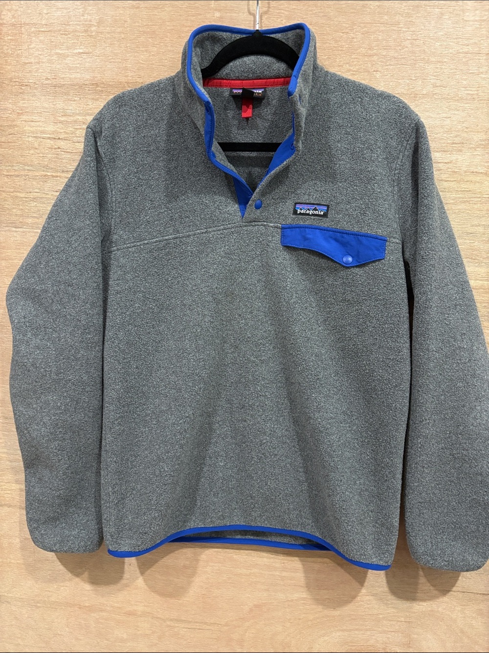 Patagonia Grey Fleece Synchilla Pullover with Blue Trim